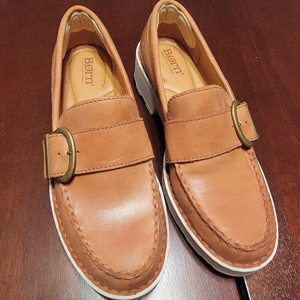 Born Womens Brown Leather Loafers Size 7.5